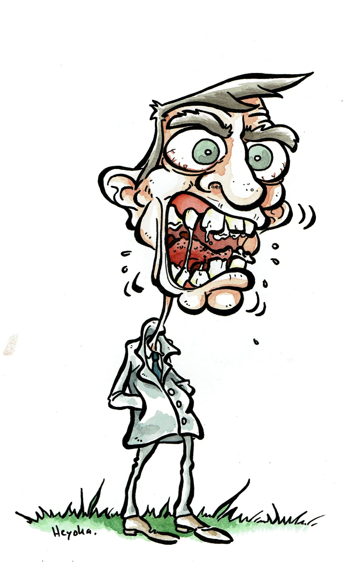 Cartoon showing a football coach chewing his bubble gum.