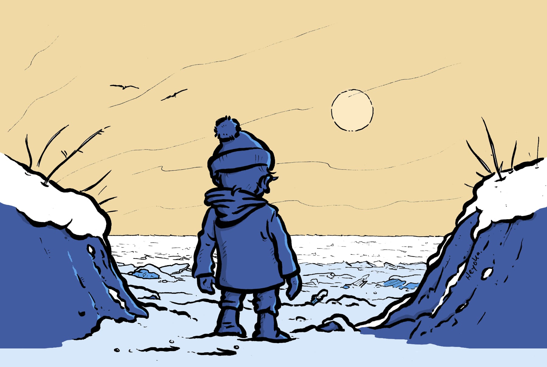Drawing “White” – a little boy standing on the shore of the frozen Baltic Sea.