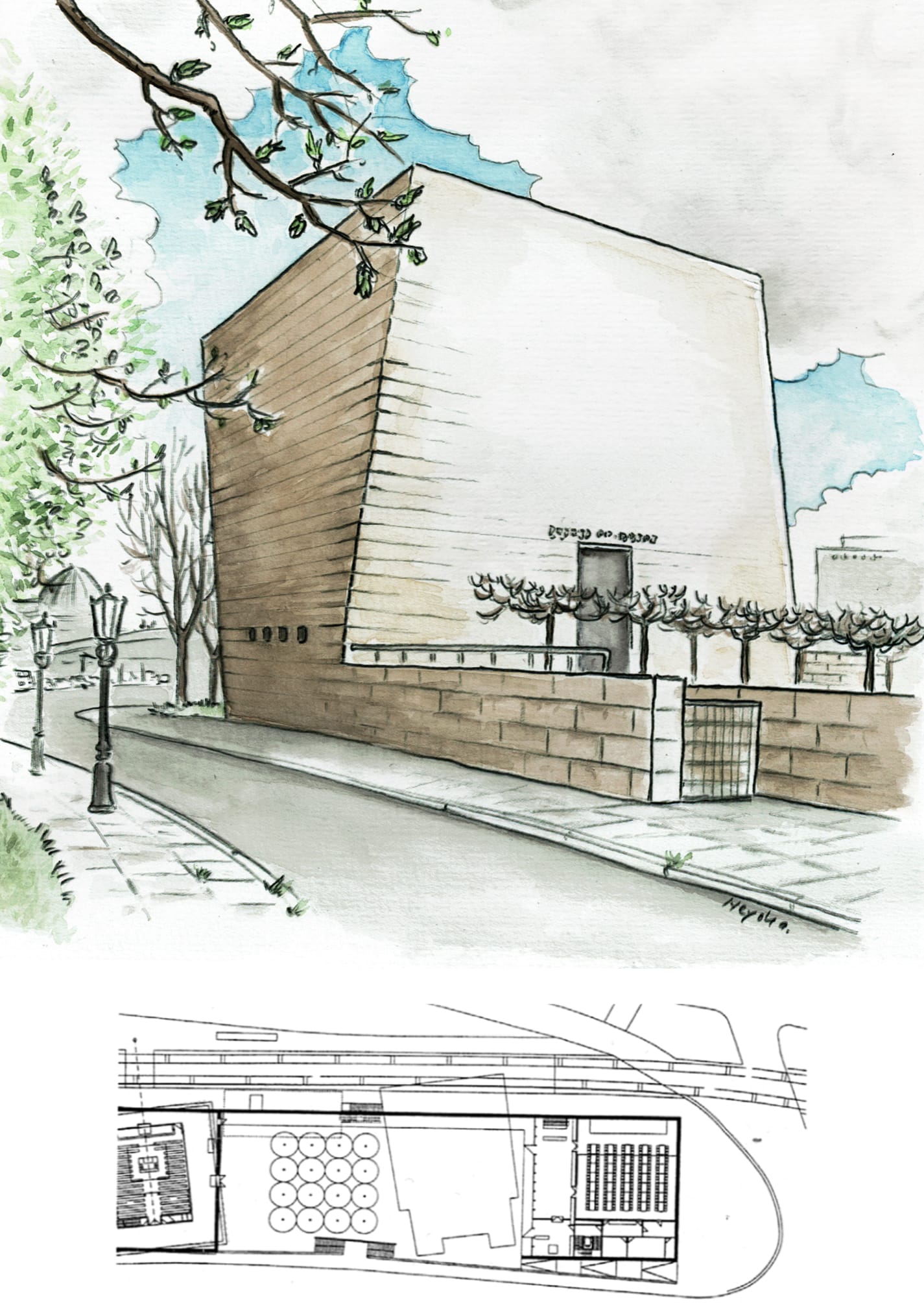 Drawing of the New Synagogue in Dresden