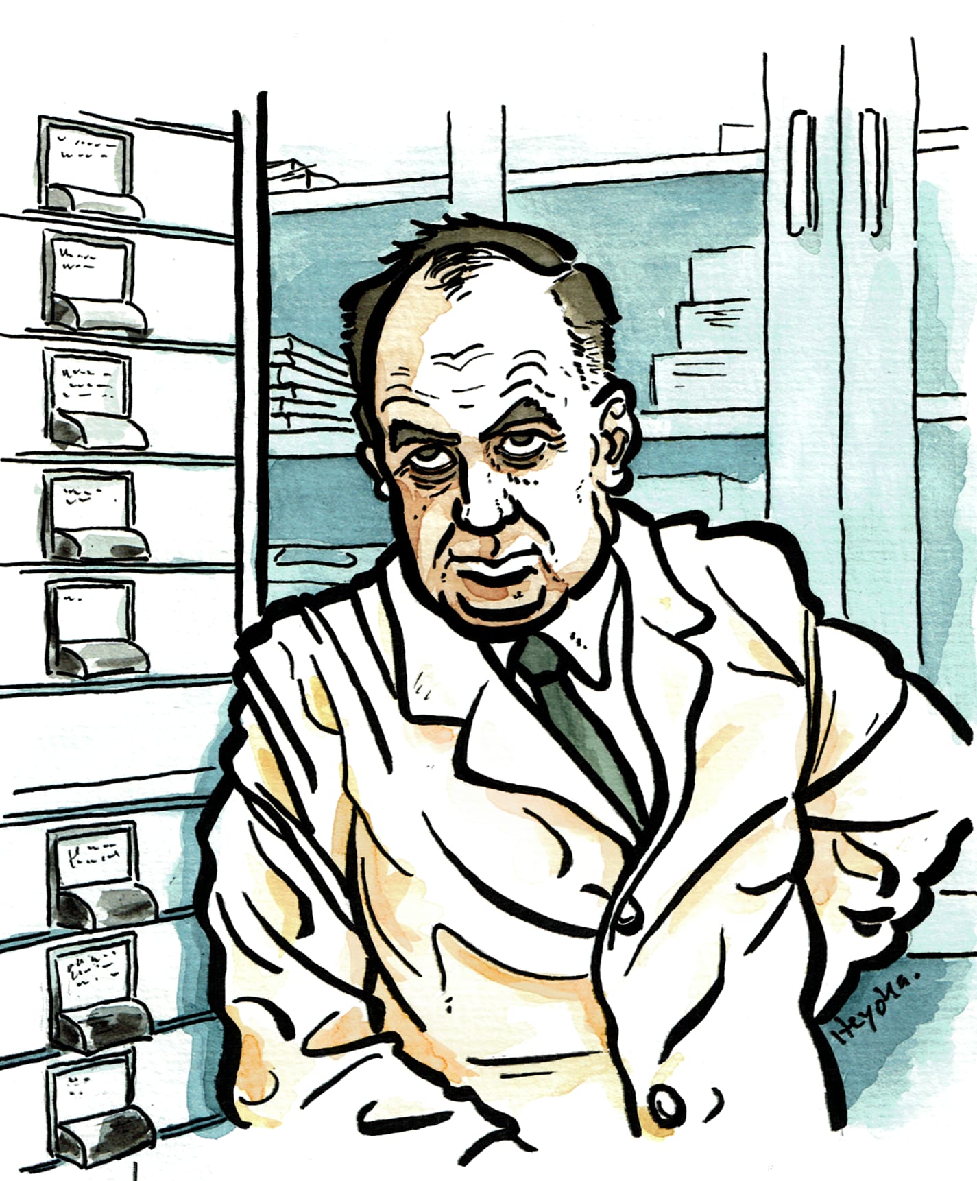 Portrait of Maurice Ralph Hilleman, US-American microbiologist (Ink and Water Colours)