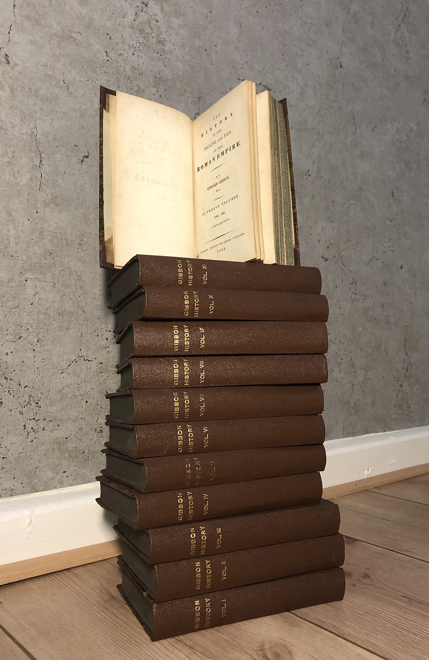 Photo: an antiquarian edition of Edward Gibbon’s “History of the Decline and Fall of the Roman Empire”.