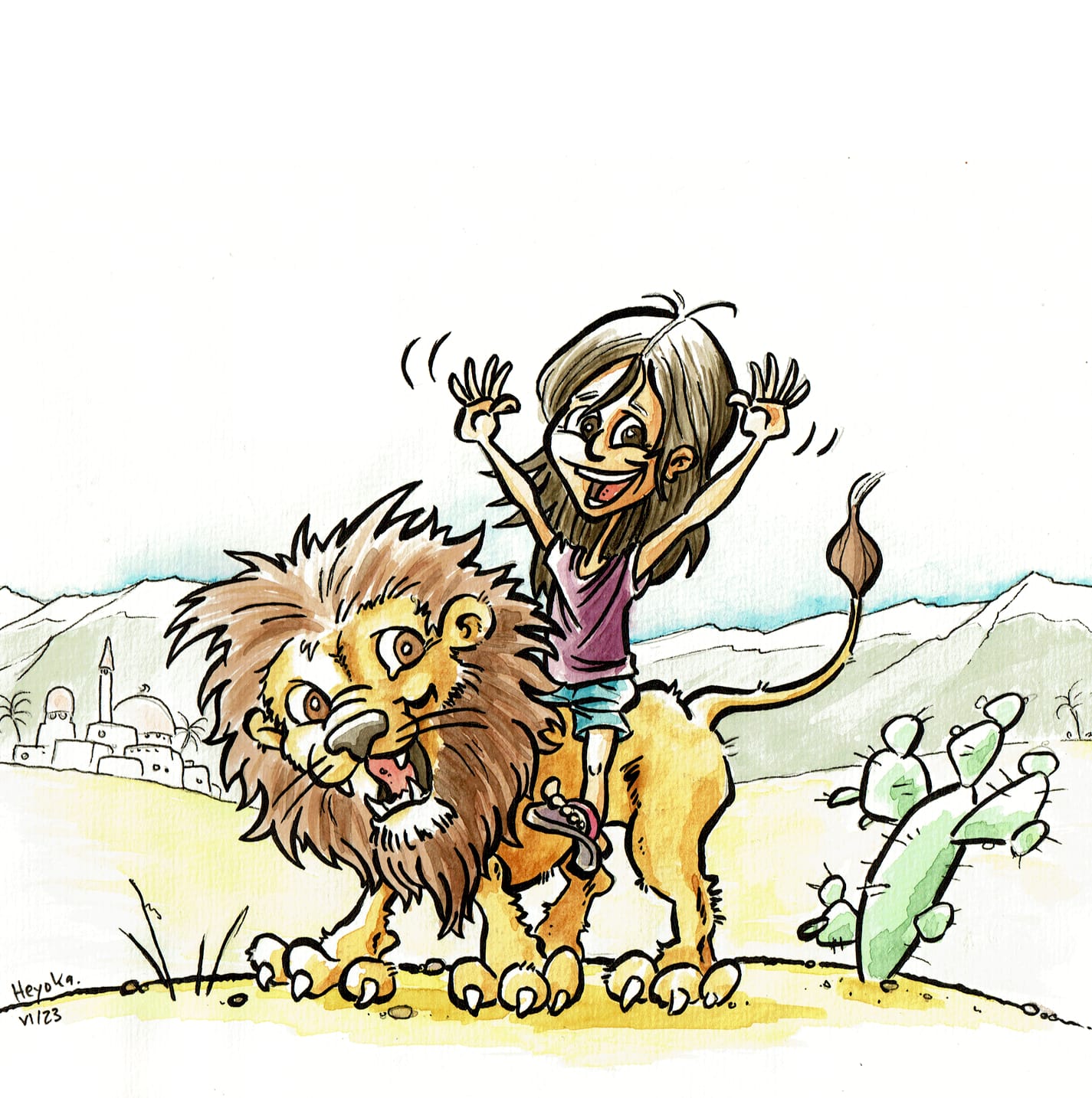 A drawing of a lion and herself for little E.