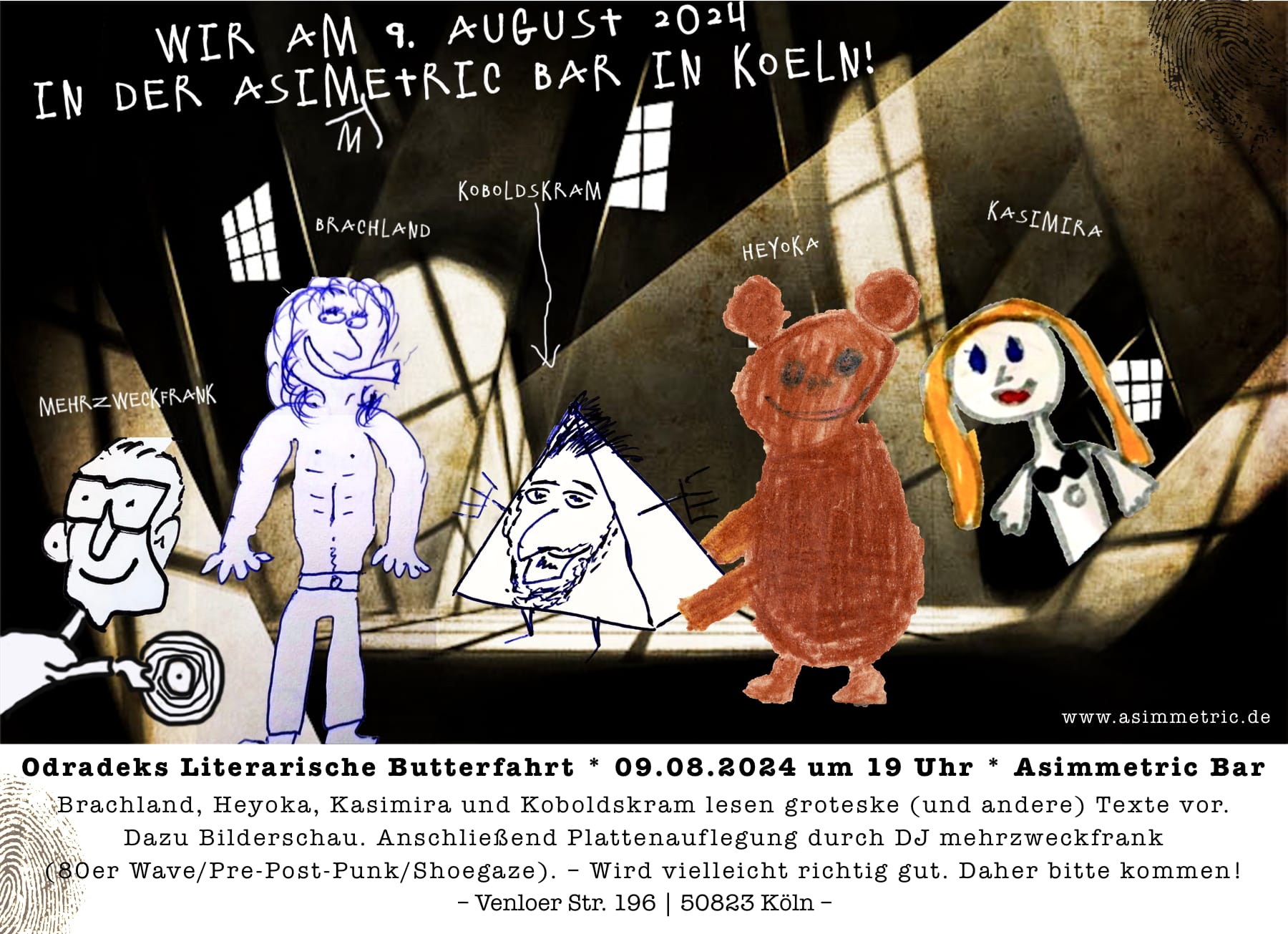 Flyer anouncing the upcoming reading in Cologne.