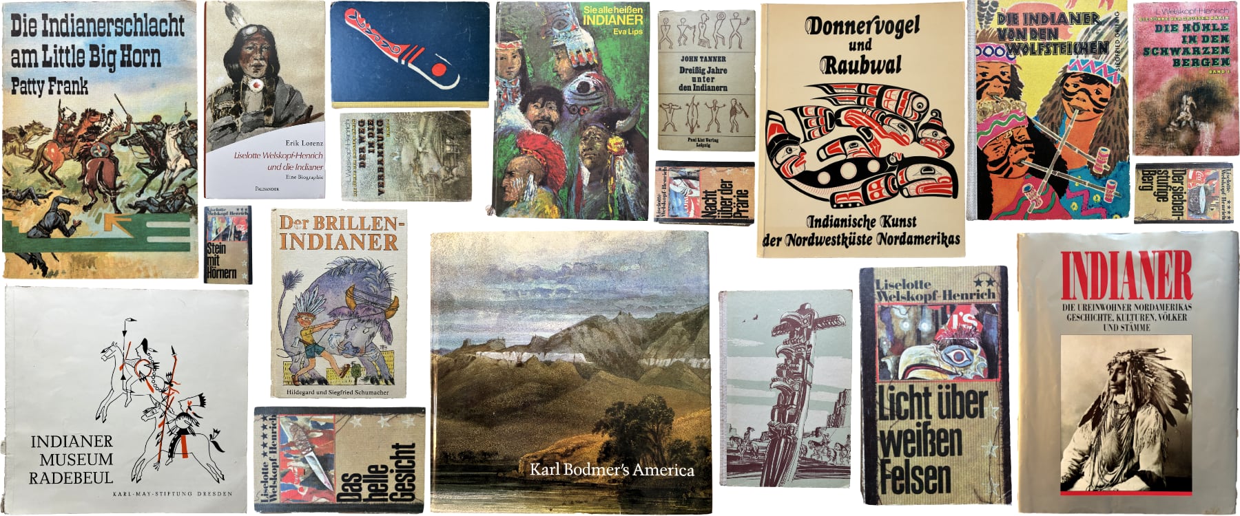 A photo showing the books about American Natives that the blog author has read as a boy and later on.